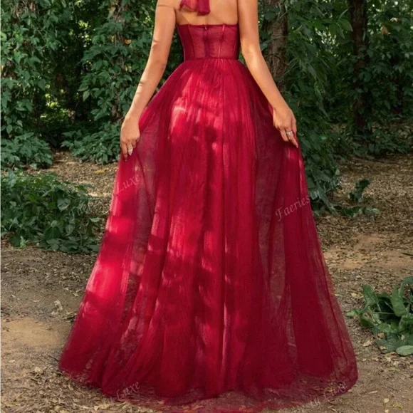 Stunning Burgundy Prom Dress with Flattering Silhouette and Daring Slit - Picture 4 of 13